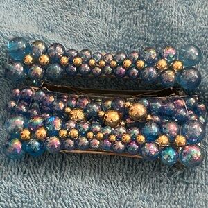Vintage Hair Accessories. Beautiful Metallic Blue and Gold Hair Barrettes (3)